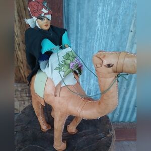 Handcrafted Leather Camel Figurine with Rider Hand Stitched Unique Souvenir
